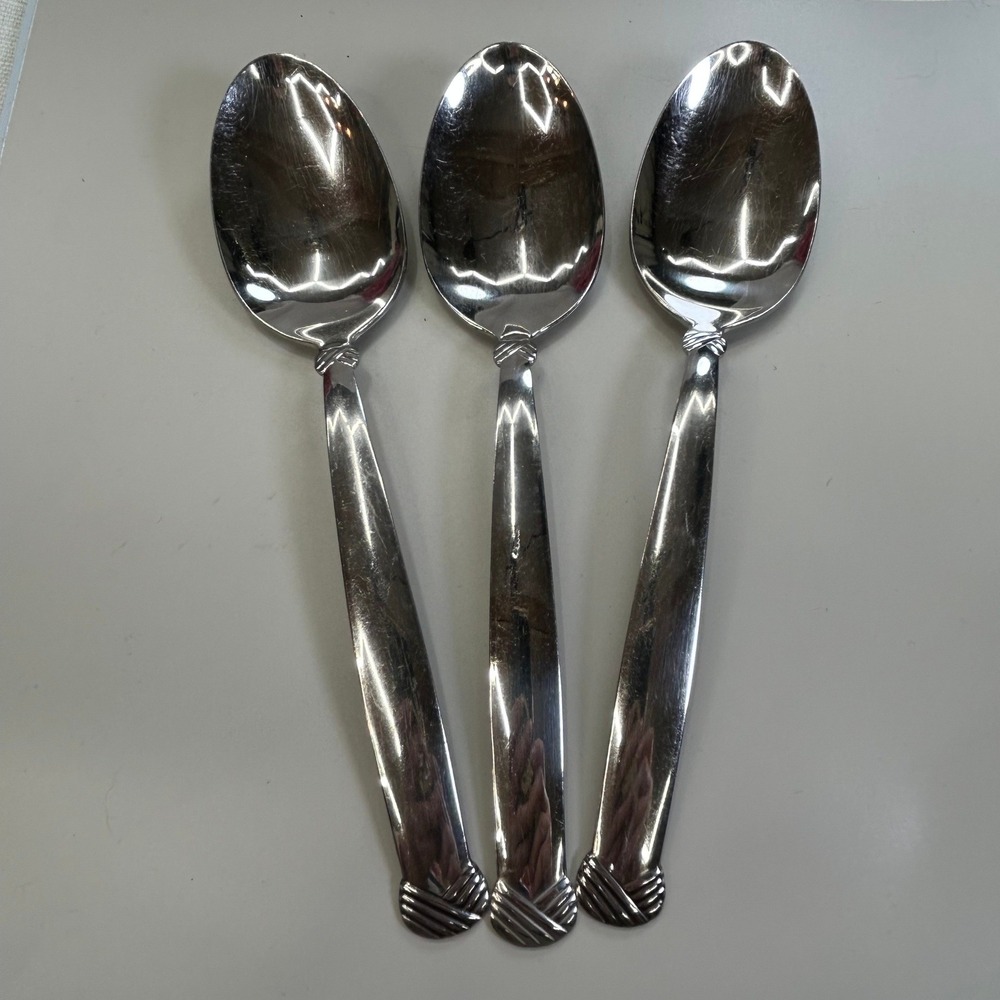 Oneida Rattan Serving Spoons 9" Set of 3 Silver Stainless Steel Glossy Flatware